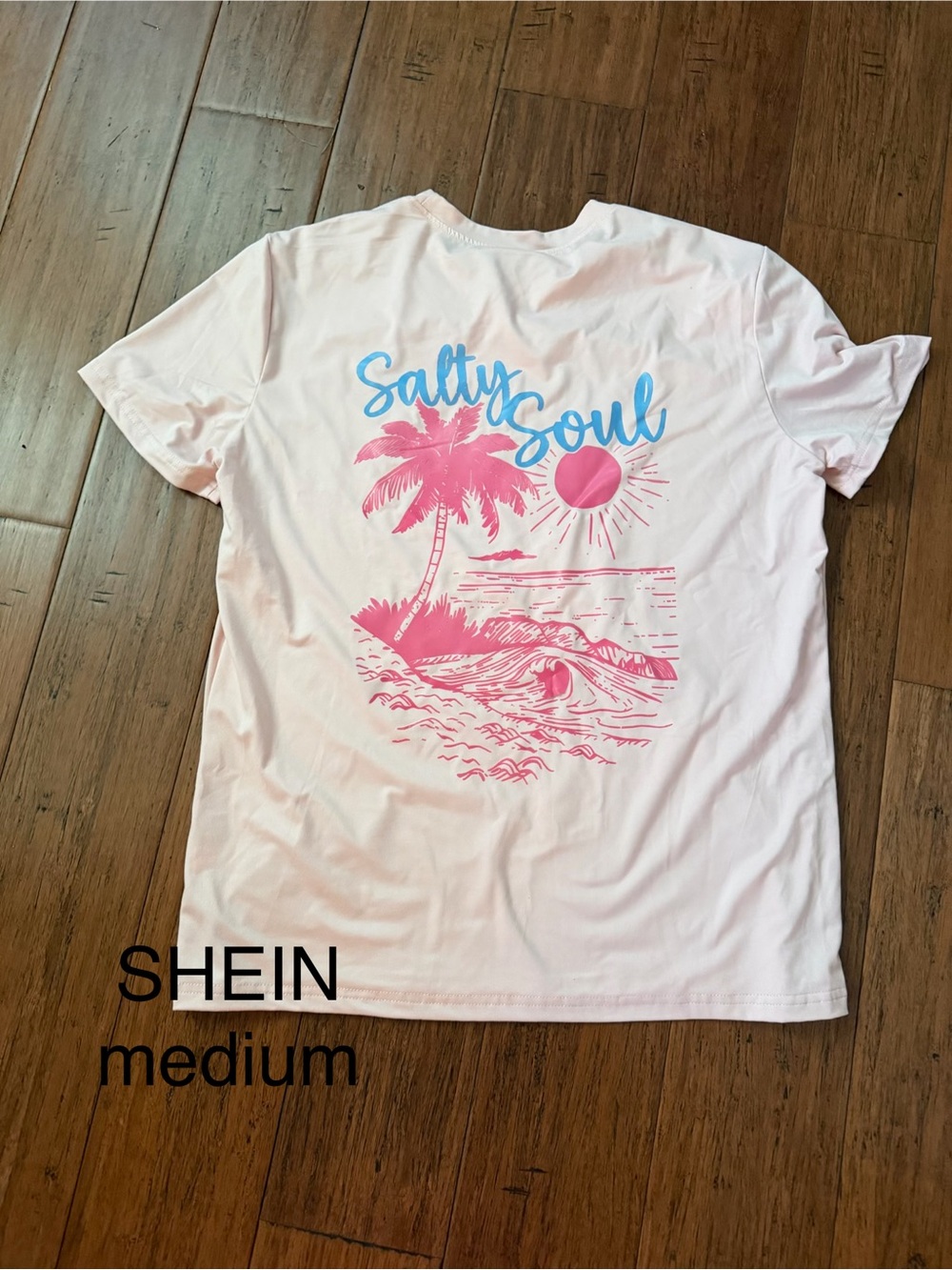 SHEIN Light Pink 'Salty Soul' with Blue Script and Beach Bum graphic tees